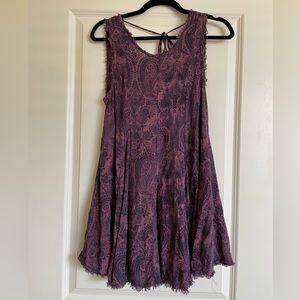 Ecote Clary Printed Trapeze Mini Dress in Purple Paisley (from Urban Outfitters)